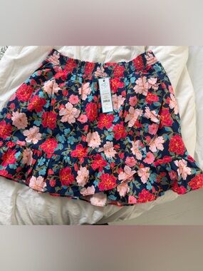 Draper James Navy Floral Ruffle Wrap Skirt with Pink & Coral Blooms